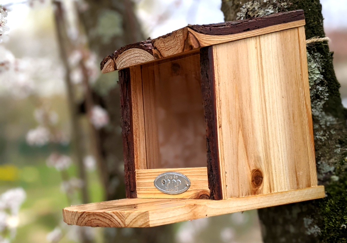 Mangeoire à Écureuils En Bois Avec Toit Flexible - Grande Capacité, 2 Trous D'Accès, Décoration Jardin